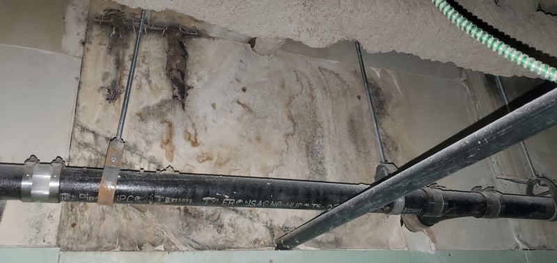 Drywall with SVMG above ceiling from flooding on floor above
